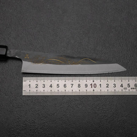 Petty White Steel #2 Stainless Clad Kurouchi Chokin Nami Buffalo Ebony Handle 150mm (5.9”)-[Musashi]-[Japanese-Kitchen-Knives]