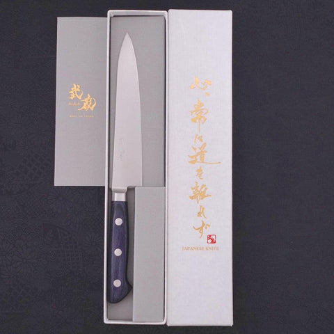 Petty knife AUS-8 Polished Western Blue Handle 150mm (5.9”)-[Musashi]-[Japanese-Kitchen-Knives]