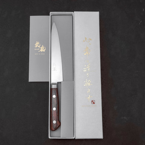 Petty knife AUS-8 Polished Western Mahogany Handle 150mm (5.9”)-[Musashi]-[Japanese-Kitchen-Knives]