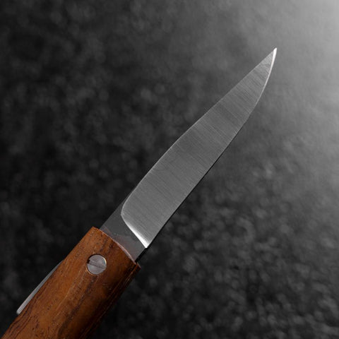 Pocket Knife AUS-8 Hawaiian Koa Outdoor Knife 55mm with Leather Sheath (2.2”)-[Musashi]-[Japanese-Kitchen-Knives]