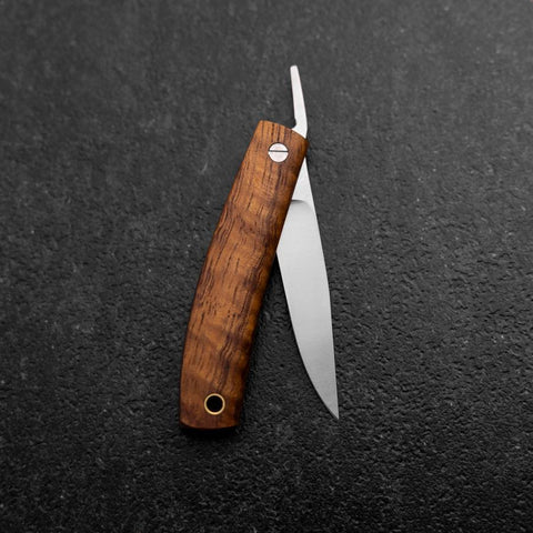 Pocket Knife AUS-8 Hawaiian Koa Outdoor Knife 55mm with Leather Sheath (2.2”)-[Musashi]-[Japanese-Kitchen-Knives]