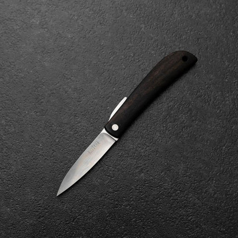 Pocket Knife VG-10 Black Persimmon Outdoor Knife 60mm with Wine-Red Leather Sheath (2.4”)-[Musashi]-[Japanese-Kitchen-Knives]
