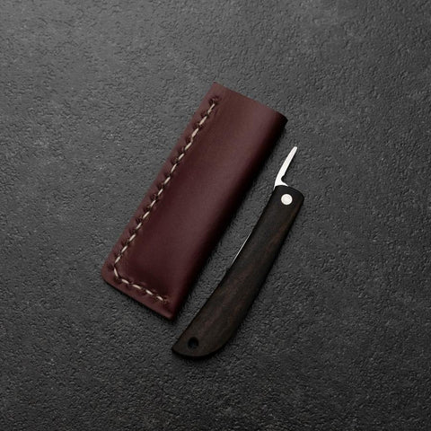 Pocket Knife VG-10 Black Persimmon Outdoor Knife 60mm with Wine-Red Leather Sheath (2.4”)-[Musashi]-[Japanese-Kitchen-Knives]