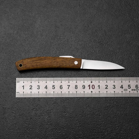 Pocket Knife VG-10 Hawaiian Koa Outdoor Knife 55mm with Leather Sheath (2.2”)-[Musashi]-[Japanese-Kitchen-Knives]