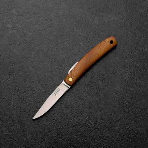 Pocket Knife VG-10 Zelkova Outdoor Knife 60mm with Leather Sheath (2.4”)-[Musashi]-[Japanese-Kitchen-Knives]