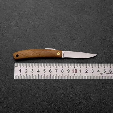 Pocket Knife VG-10 Zelkova Outdoor Knife 60mm with Leather Sheath (2.4”)-[Musashi]-[Japanese-Kitchen-Knives]