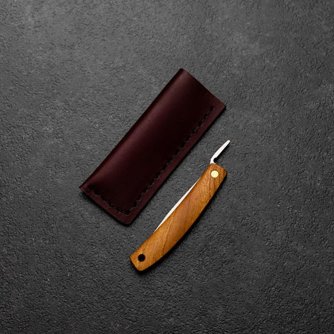Pocket Knife VG-10 Zelkova Outdoor Knife 60mm with Leather Sheath (2.4”)-[Musashi]-[Japanese-Kitchen-Knives]