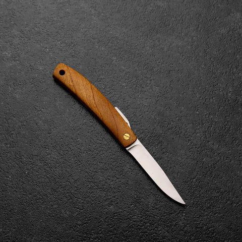 Pocket Knife VG-10 Zelkova Outdoor Knife 60mm with Leather Sheath (2.4”)-[Musashi]-[Japanese-Kitchen-Knives]