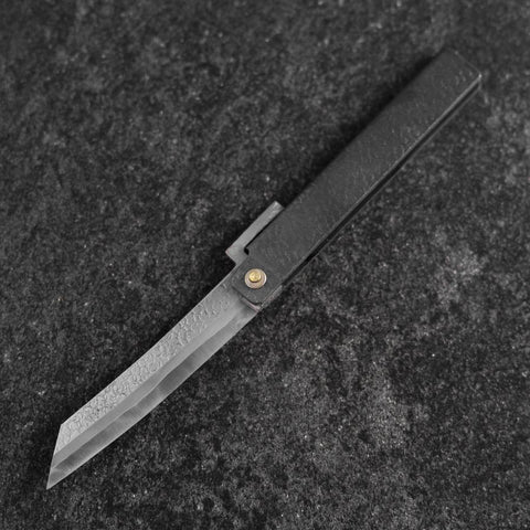 Pocket Knife White Steel #2 90mm Carbon Tsuchime Knifegata Black with Paulownia Wooden Box (3.5”)-[Musashi]-[Japanese-Kitchen-Knives]