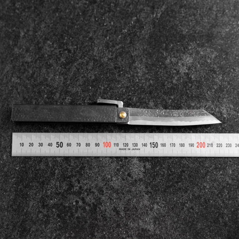 Pocket Knife White Steel #2 90mm Carbon Tsuchime Knifegata Black with Paulownia Wooden Box (3.5”)-[Musashi]-[Japanese-Kitchen-Knives]