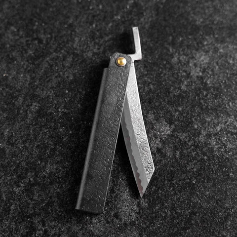 Pocket Knife White Steel #2 90mm Carbon Tsuchime Knifegata Black with Paulownia Wooden Box (3.5”)-[Musashi]-[Japanese-Kitchen-Knives]