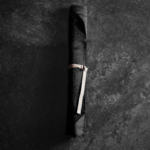 Musashi Japanese Style Kitchen Knife Roll Black Flower 2 Pockets Handmade