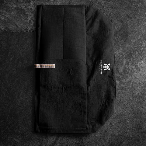 Musashi Japanese Style Kitchen Knife Roll Black Flower 2 Pockets Handmade