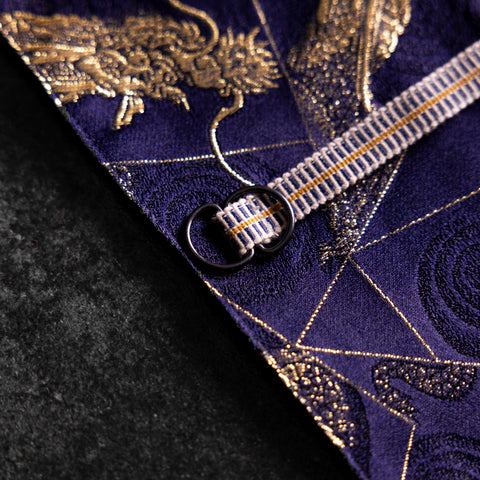 Musashi Japanese Style Kitchen Knife Roll Navy Golden Dragon 2 Pockets Handmade