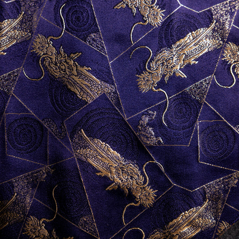 Musashi Japanese Style Kitchen Knife Roll Navy Golden Dragon 2 Pockets Handmade