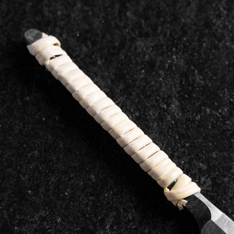 Razor/Kamisori Blue Steel #2 Kurouchi White Cord Handle 50mm with wooden box (2”)-[Musashi]-[Japanese-Kitchen-Knives]