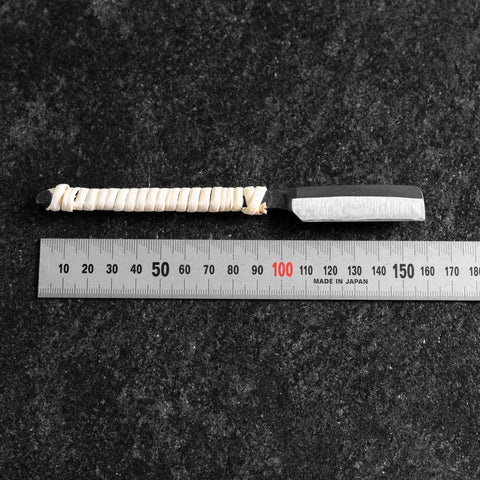 Razor/Kamisori Blue Steel #2 Kurouchi White Cord Handle 50mm with wooden box (2”)-[Musashi]-[Japanese-Kitchen-Knives]