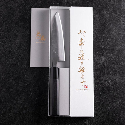 Sabaki White Steel #2 Kurouchi Buffalo Ebony Handle 140mm (5.5”)-[Musashi]-[Japanese-Kitchen-Knives]