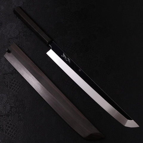 Sakimaru Takohiki White Steel #2 Moon-Fuji Water Honyaki Buffalo Ebony Handle 270mm (10.6”)-[Musashi]-[Japanese-Kitchen-Knives]