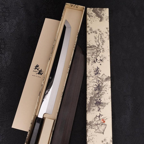 Sakimaru Takohiki White Steel #2 Moon-Fuji Water Honyaki Buffalo Ebony Handle 270mm (10.6”)-[Musashi]-[Japanese-Kitchen-Knives]