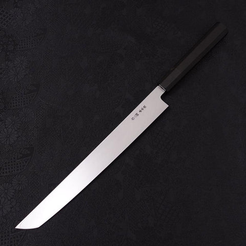 Sakimaru Takohiki White Steel #2 Moon-Fuji Water Honyaki Buffalo Ebony Handle 270mm (10.6”)-[Musashi]-[Japanese-Kitchen-Knives]