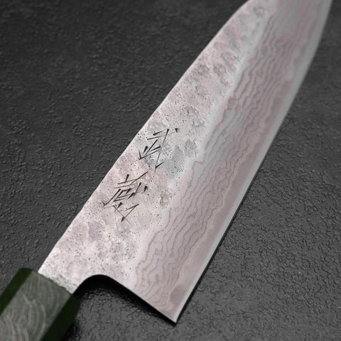 Santoku 440C Nashiji Damascus Green Urushi Handle 165mm (6.5”)-[Musashi]-[Japanese-Kitchen-Knives]