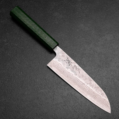 Santoku 440C Nashiji Damascus Green Urushi Handle 165mm (6.5”)-[Musashi]-[Japanese-Kitchen-Knives]