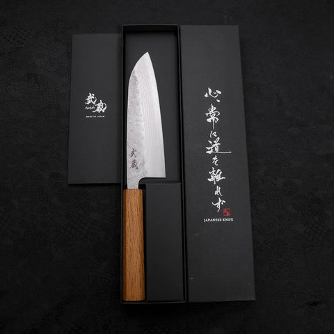 Santoku 440C Nashiji Damascus Oak Handle 165mm (6.5”)-[Musashi]-[Japanese-Kitchen-Knives]