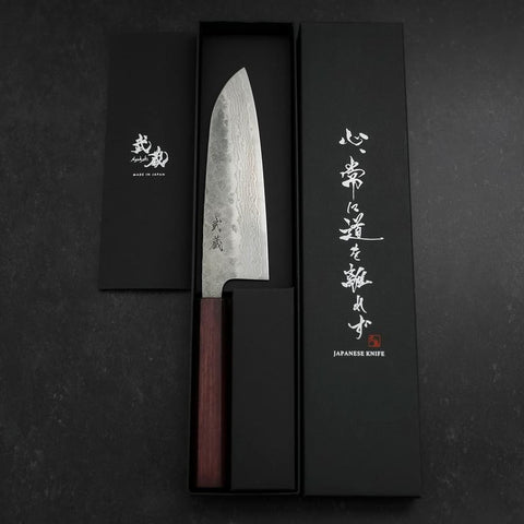 Santoku 440C Nashiji Damascus Purple Urushi Handle 165mm (6.5”)-[Musashi]-[Japanese-Kitchen-Knives]