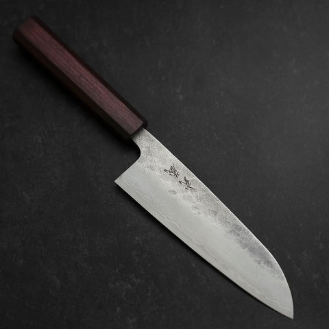 Santoku 440C Nashiji Damascus Purple Urushi Handle 165mm (6.5”)-[Musashi]-[Japanese-Kitchen-Knives]