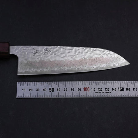 Santoku AUS-10 Mirror Tsuchime Damascus Purple Urushi Handle 165mm (6.5”)-[Musashi]-[Japanese-Kitchen-Knives]