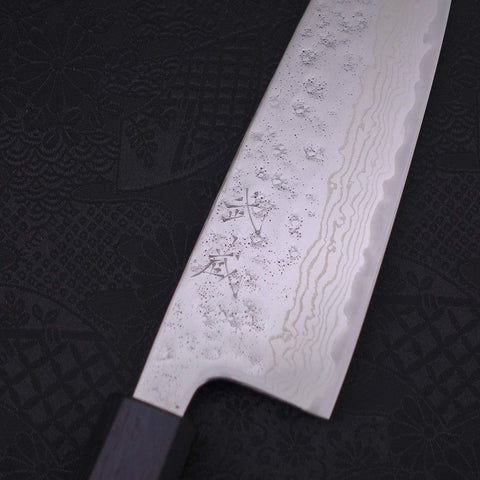 Santoku AUS-10 Nashiji Damascus Dark Blue Urushi Handle 165mm (6.5”)-[Musashi]-[Japanese-Kitchen-Knives]