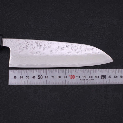 Santoku AUS-10 Nashiji Damascus Dark Blue Urushi Handle 165mm (6.5”)-[Musashi]-[Japanese-Kitchen-Knives]