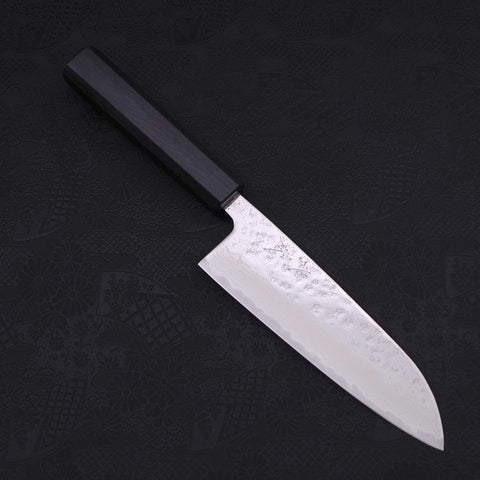 Santoku AUS-10 Nashiji Damascus Dark Blue Urushi Handle 165mm (6.5”)-[Musashi]-[Japanese-Kitchen-Knives]