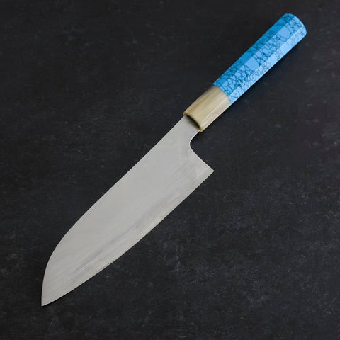 Santoku AUS-10 Nickel Damascus Buffalo Turquoise Handle 170mm (6.7”)-[Musashi]-[Japanese-Kitchen-Knives]