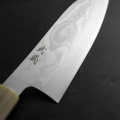 Santoku AUS-10 Nickel Damascus Buffalo Turquoise Handle 170mm (6.7”)-[Musashi]-[Japanese-Kitchen-Knives]