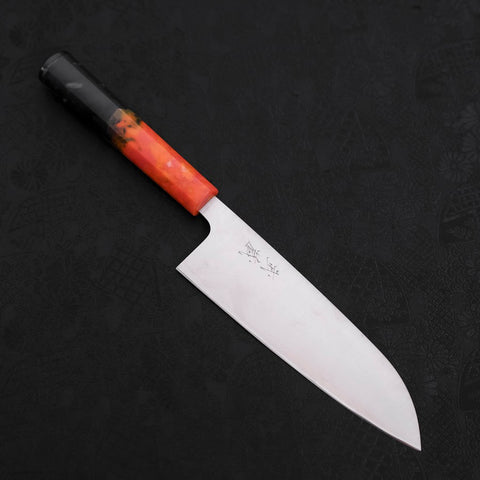 Santoku AUS-10 Polished Ocean Orange & Black Handle 165mm (6.5”)-[Musashi]-[Japanese-Kitchen-Knives]