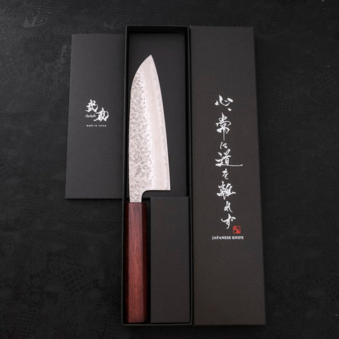 Santoku AUS-10 Tsuchime Damascus Purple Urushi Handle 165mm (6.5”)-[Musashi]-[Japanese-Kitchen-Knives]