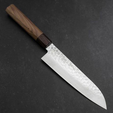 Santoku AUS-10 Tsuchime Damascus Shitan Walnut Handle 180mm (7”)-[Musashi]-[Japanese-Kitchen-Knives]