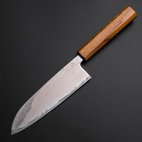 Santoku AUS-10 Wave Nickel Damascus Oak Handle 165mm (6.5”)-[Musashi]-[Japanese-Kitchen-Knives]