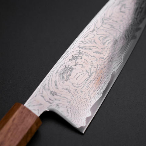 Santoku AUS-10 Wave Nickel Damascus Oak Handle 165mm (6.5”)-[Musashi]-[Japanese-Kitchen-Knives]