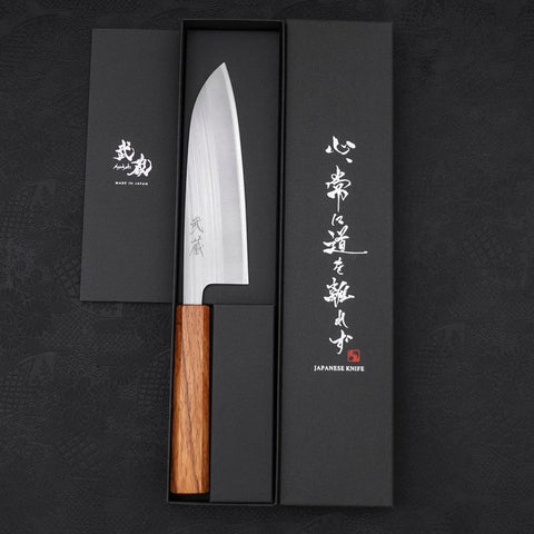 Santoku AUS-8 Polished Oak Handle 165mm (6.5”)-[Musashi]-[Japanese-Kitchen-Knives]