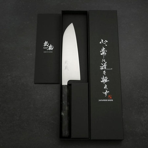 Santoku AUS-8 Polished Ocean Black Handle 165mm (6.5”)-[Musashi]-[Japanese-Kitchen-Knives]