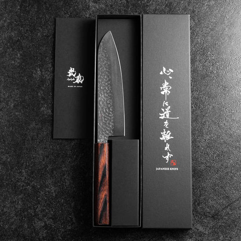 Santoku AUS-8 Tsuchime Mahogany Handle 180mm (7”)-[Musashi]-[Japanese-Kitchen-Knives]