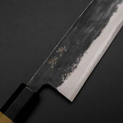 Santoku Blue Steel #1 Kurouchi Buffalo Magnolia Handle 165mm (6.5”)-[Musashi]-[Japanese-Kitchen-Knives]