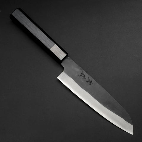 Santoku Blue Steel #1 Stainless Clad Kurouchi Dark Blue Urushi Handle 170mm (6.7”)-[Musashi]-[Japanese-Kitchen-Knives]