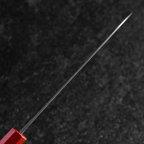 Santoku Blue Steel #1 Stainless Clad Kurouchi Red and Black Urushi Handle 165mm (6.5”)-[Musashi]-[Japanese-Kitchen-Knives]