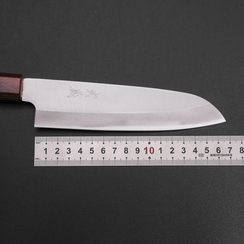 Santoku Blue Steel #1 Stainless Clad Polished Zelkova Handle 165mm (6.5”)-[Musashi]-[Japanese-Kitchen-Knives]