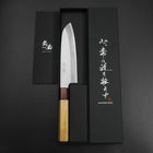 Santoku Blue Steel #1 Stainless Clad Polished Zelkova Handle 165mm (6.5”)-[Musashi]-[Japanese-Kitchen-Knives]