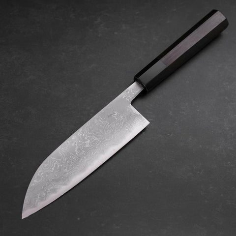 Santoku Blue Steel #2 Damascus Buffalo Ebony Handle 165mm (6.5”)-[Musashi]-[Japanese-Kitchen-Knives]